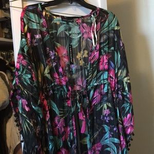 Club Z Tropical Floral Kimono cinched tie XL or Sm